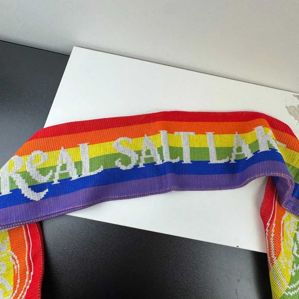 Official Ruffneck Salt Lake Real Soccer Team Pride Scarf Rainbow Knit Fringe MLS
